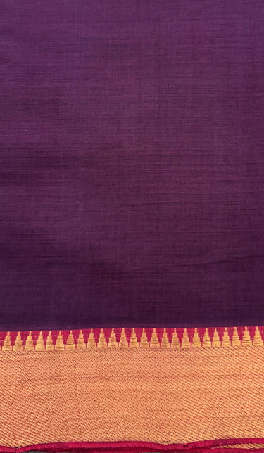 Handwoven Mangalgiri Cotton Saree | Deep Purple | Gold Zari | Ships from California
